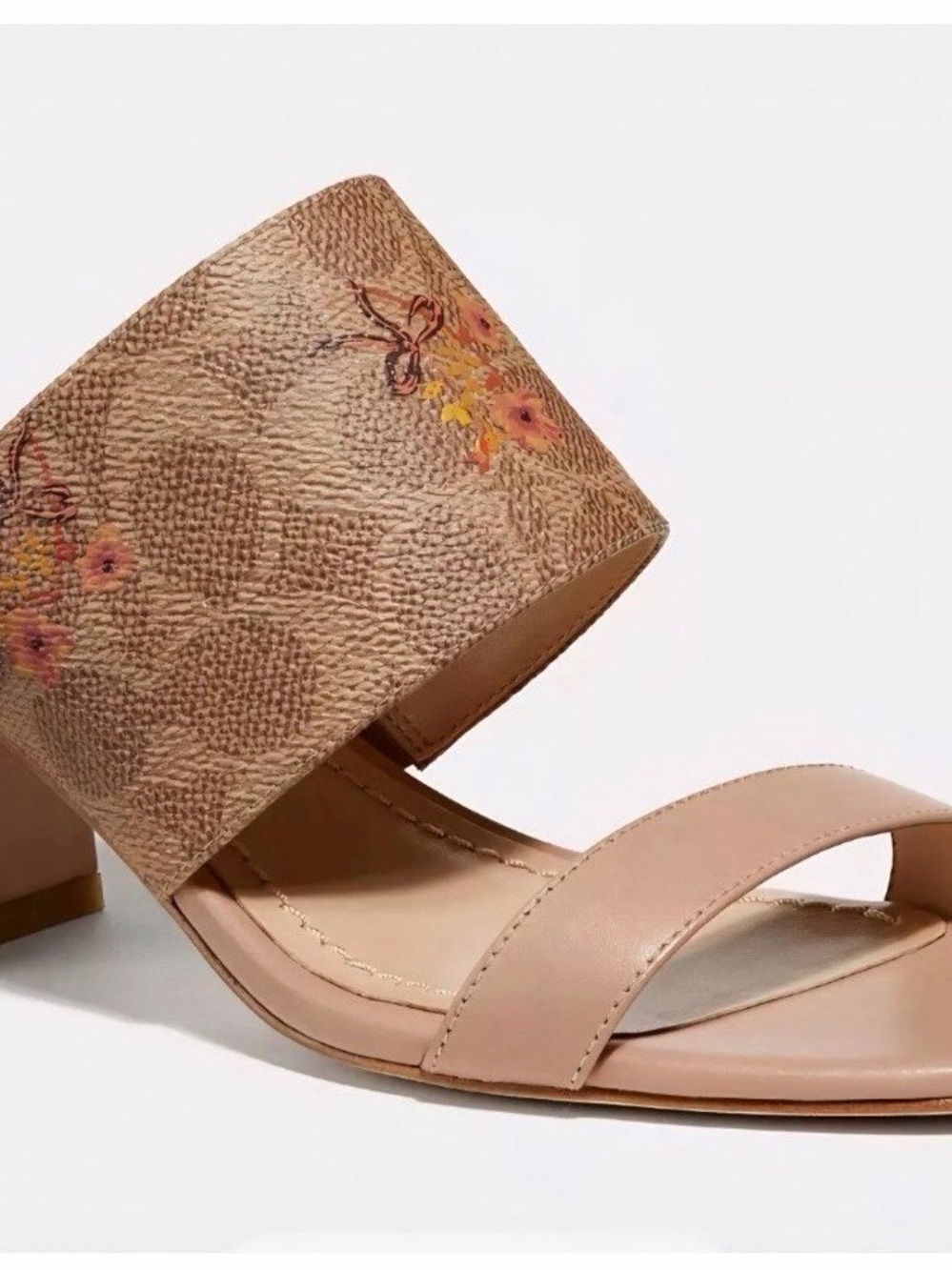 Coach Nude Floral Wide-Band Block Heel Sandals